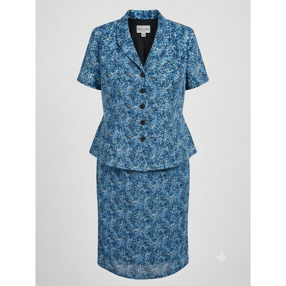 VTG Danny & Nicole Blue Floral 2 Piece Skirt Suit Set‎ Plus Y2K 18W Short Sleeve